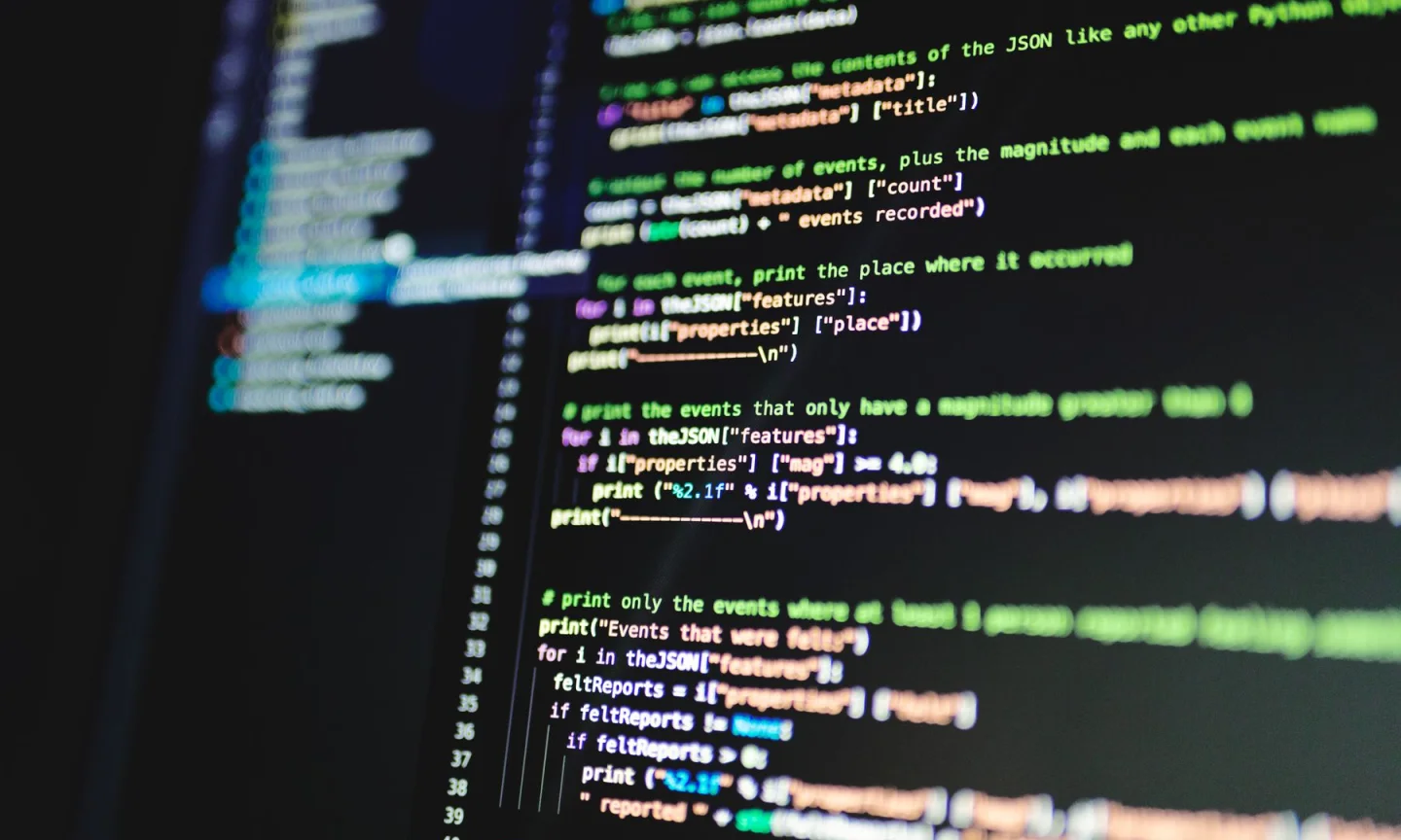 Programming code displayed on a monitor